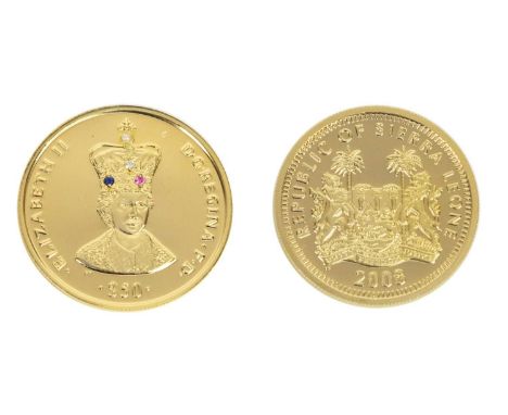 Unusual gold jewelled .999 gold 2008 Sierra Leone $50 coin A 6.22gm Elizabeth II 2008 24k gold proof limited edition coin set
