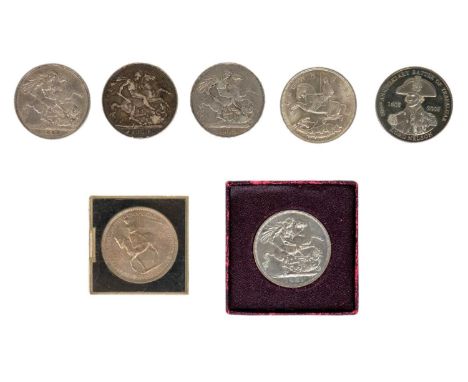 GB etc crown sized coins including silver (x7)  Comprising:GB 1822 silver crownGB 1889 Victorian silver crowns (x2)GB 1935 "R