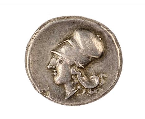 Ancient Greece - Corinth - Silver Stater 4th century BC Winged Pegasus facing left Koppa below / Head of Athena in Corinthian