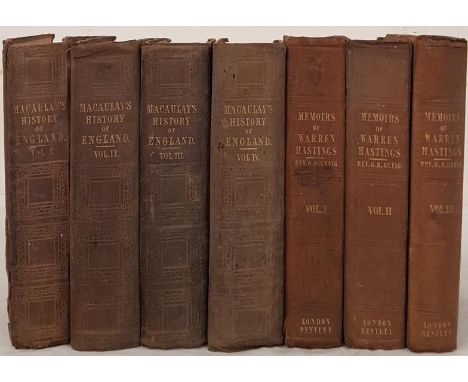 Macaulay, History of England, London 1849 - 1855, 4 vols, original embossed cloth, Morrows circulating Library leaflet on cov