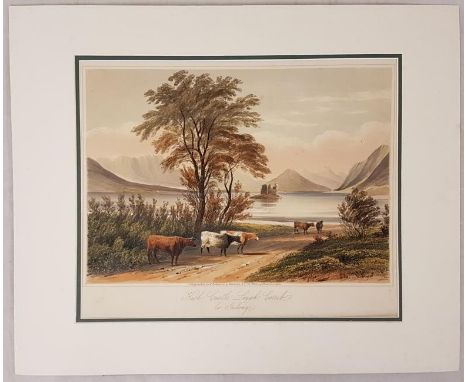 Large coloured lithograph of “Kish Castle”, Lough Corrib, Co. Galway” by Newman &amp; Co., C. 1860. Mounted. 
