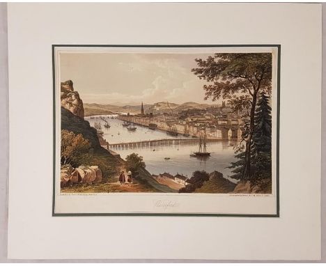 Large original coloured lithograph of “Waterford” by Newman &amp; Co., C. 1860. Mounted. 