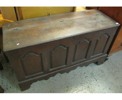 18th Century oak coffer, having four ogee fielded panels on bracket feet.(B.P. 24% incl. VAT)   CONDITION REPORT:  General we