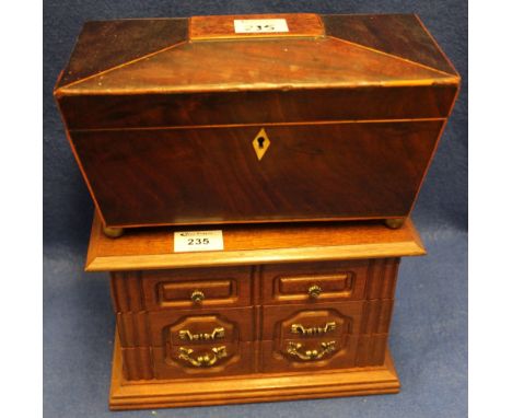 19th Century sarcophagus shaped tea caddy and 20th Century jewellery box. (2)(B.P. 24% incl. VAT)