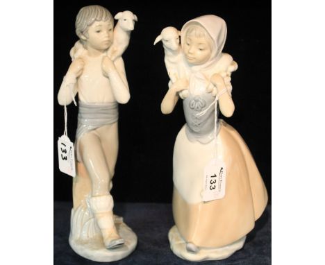 Two Nao Spanish porcelain figures of children with lambs. (2)(B.P. 24% incl. VAT)