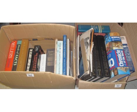 Two boxes of assorted books to include: 'Chronicle of the World'; 'Family Health'; 'The Book of British Villages'; 'Miller's 