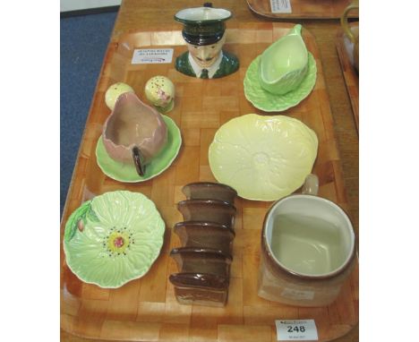 Tray of assorted Carltonware items to include: 'Harrod's' character jug; Hovis toast rack and mug; salt and pepper etc.(B.P. 