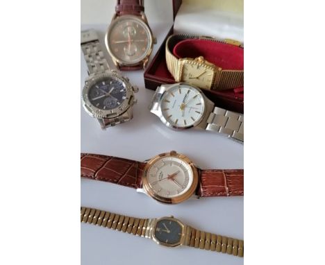 An assortment of six vintage men's watched to include a Rotary Quartz, Tissot Chronograph, Seconda, Geoffrey Beene, etc, as f