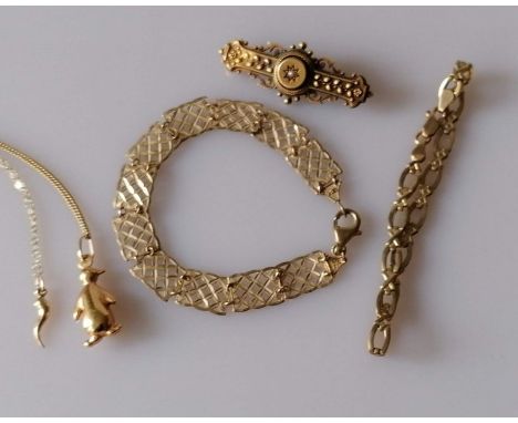 A 9ct yellow gold filigree panel-link bracelet, stamped for ZED; another gold fancy-link bracelet, both 55mm and stamped 375 