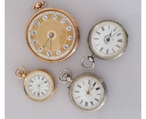 A late 19th century French stem-wind gold open-face fob watch with embossed case, stamped 18k, poincon, decorated enamel dial