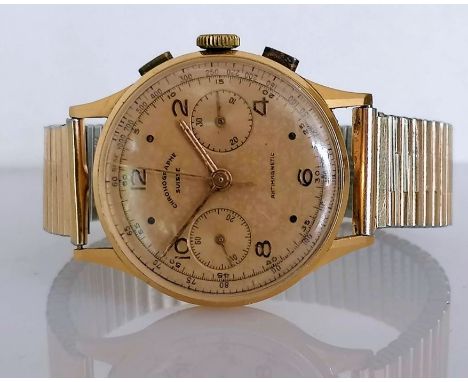 A Chronographe Suisse Antimagnetic manual wristwatch with champagne dial, Arabic numerals and dot markers, two subsidiary dia