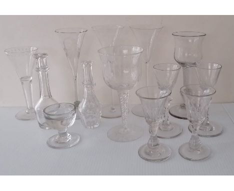 A selection of 19th and 20th century glassware to include a trumpet-shape wine glass with portrait engraving, signed to base,