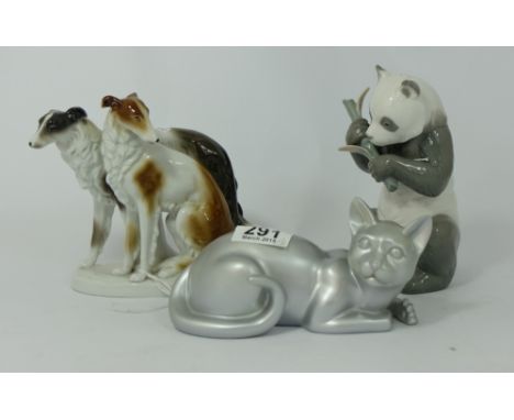 Nao model Panda Bear, German model of pair Borzoi Dogs and Silver glazed lying Cat  (3)