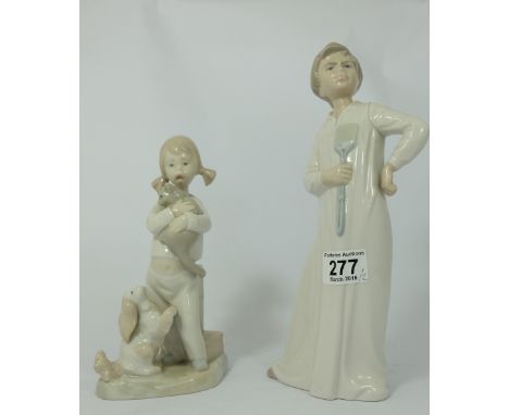 Nao figures Boy in night dress and Girl with rabbit & cat, tallest height 30cm  (2)