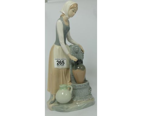 Nao figure of Lady filling jugs at water well, height 30cm