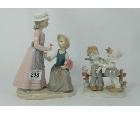 Nao figure of Boy & Girl with flowers and similar Eve figure, tallest 23cm  (2)