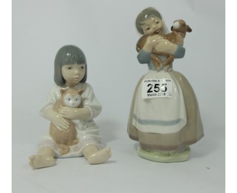 Nao figures Girl with Lamb and Girl holding Cat, tallest 23cm (2)