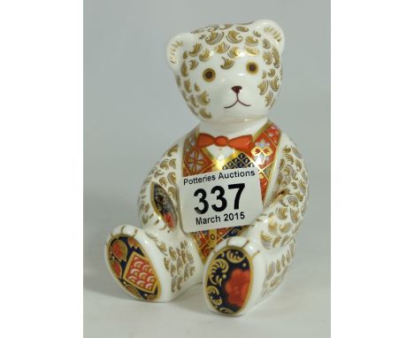 Royal Crown Derby paperweight seated Red Tie Bear Goviers Exclusive , with gold stopper, boxed