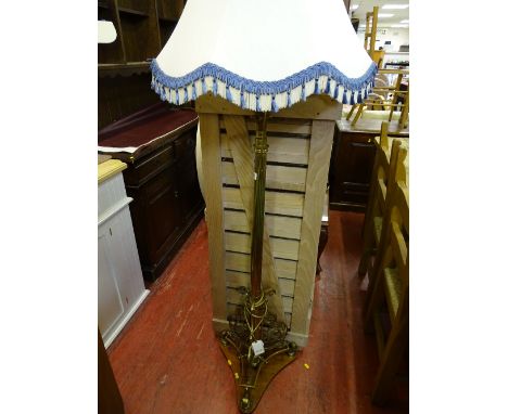 Brass ornate standard lamp and shade E/T