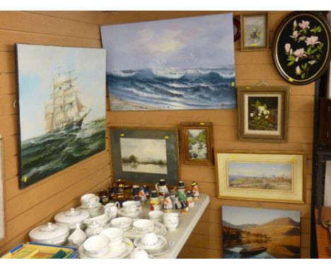 R PAULSEN and PAUL RICHARDSON two large maritime and seascape oils on canvas, FRANK WILDING watercolour - lakeside scene and 