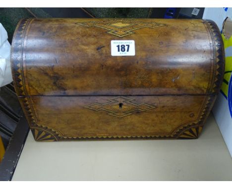 Fine dome topped inlaid mahogany and walnut tea caddy