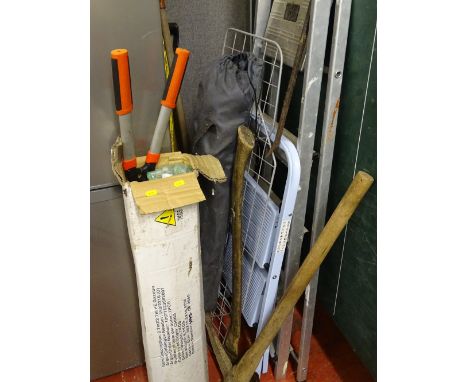 Parcel of metal stepladders, garden tools and a gazebo (2.7 x 2.7 metre)