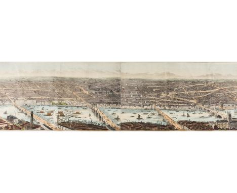 London.- Illustrated London News (The) Panorama of London and the River Thames, bird's-eye view showing from Vauxhall Bridge 