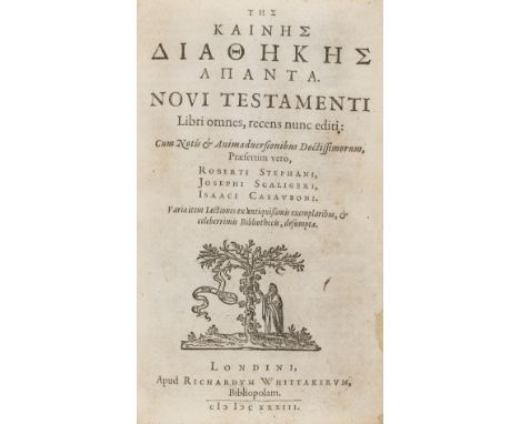 Elzevier.- Bible, Greek.- Tēs Kainēs Diathēkēs apanta [graece]. Novi Testamenti libri omnes, recens nunc editi, double column