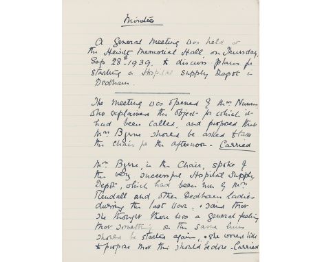 NO RESERVE Essex, Dedham village during the Second World War.- Dedham War Work Rooms Minutes, manuscript, title and 73pp., sl