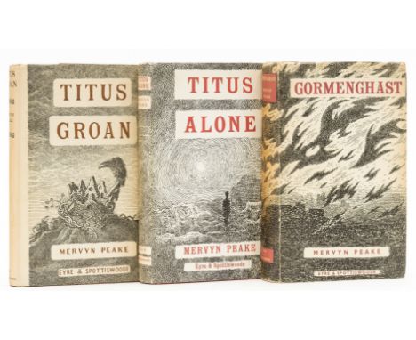 Peake (Mervyn) [Gormenghast trilogy], 3 vol., comprising Titus Groan, ink ownership inscription, upper joint weak, covers mot