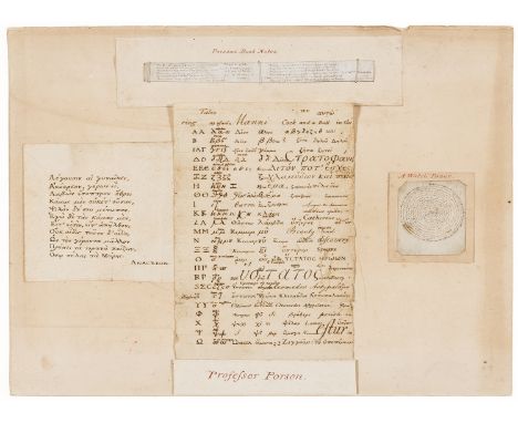 NO RESERVE Porson (Richard, classical scholar, 1759-1808) Porson's Book Notes, 4 ?autograph manuscript notes (1 page of Anacr