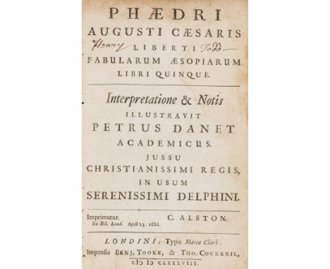 NO RESERVE Fables.- Phaedrus. Phædri Augusti Cæsaris liberti fabularum Æsopiarum libri quinque, water-stained, occasional spo