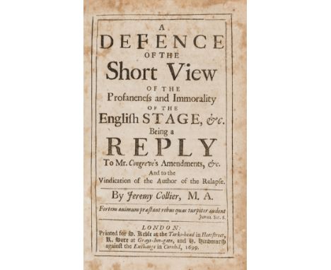 Recusant ownership.- Collier (Jeremy) A defence of The short view of the profaneness and immorality of the English stage, &am