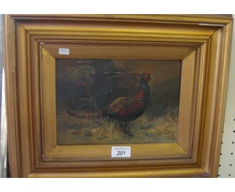 W. R. Beardsley oil on canvas depicting a pheasant in landscape.