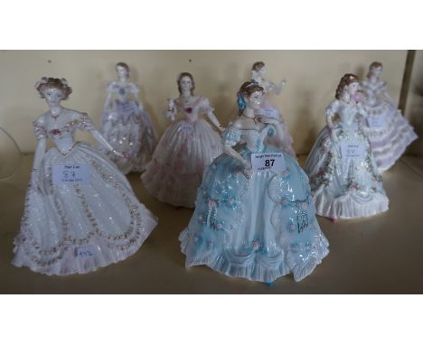 Seven assorted Royal Worcester figurines to include Queen of Hearts, Belle of the Ball, The Fairest Rose, The Last Waltz, Swe