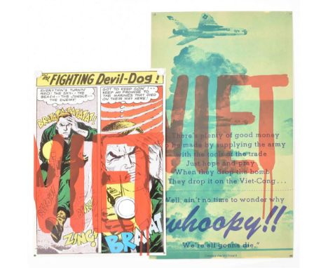 Des. A. Beeke. Amst., screenprint Rooth NV, Diemen, ca. 1970. 68 x 45 cm. Depicts a G.I. Joe in Roy Lichtenstein style w. tex