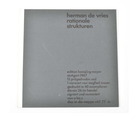 Stuttgart, Edition Hansjörg Mayer, 1967. Exquisitely designed thick board grey printed portfolio, 48 x 48 cm. Contains 14 whi