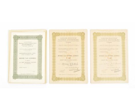 (1) Approx. 30 stock certificates from the company "Tuinwijk Zwanenburg" (Haarlem) filled out to Mr. H.J. Bartels and Mrs. W.