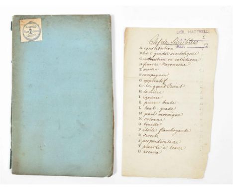 N.pl., "imprimé aux frais de l'auteur", n.d. (18th cent.?). 43 p. Booklet in French on the Freemasons, w. a handwritten key t