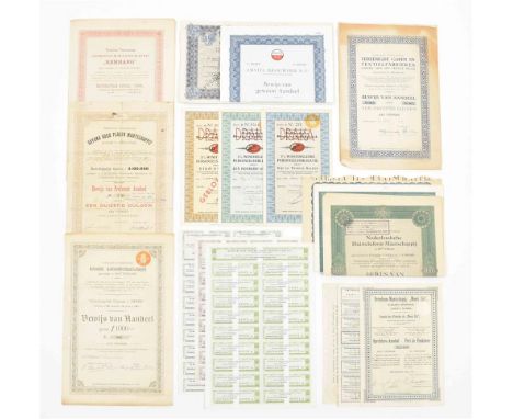 Most late 19th cent. to mid 20th cent. Var. sizes, most issued, many w. coupons, most in Dutch. Incl. certificates issued by 