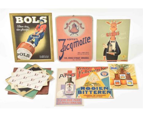 (1) Koffie's Jacqmotte, Brussels. Lithogr. cardboard-backed sheet metal display, 34 x 24 cm, produced by J. Schuybroek N.V. H