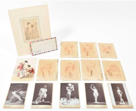 (1) Five cabinet cards of nude women by C. Müller, Berlin, 1903. All 17 x 11 cm. (2) A series of 7 erotic col. etchings finel