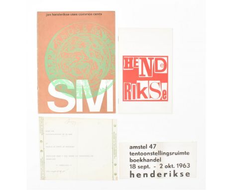 (1) Invitation card for 'Henderikse' held at exhibition space/bookstore Amstel 47, 18 sept - 2 oktober 1963. 10 x 21 cm, tape