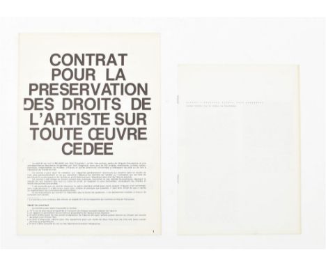 Two versions: (1) Contrat pour la preservation des droits de l'artiste sur toute oeuvre cedee, published on the occasion of D