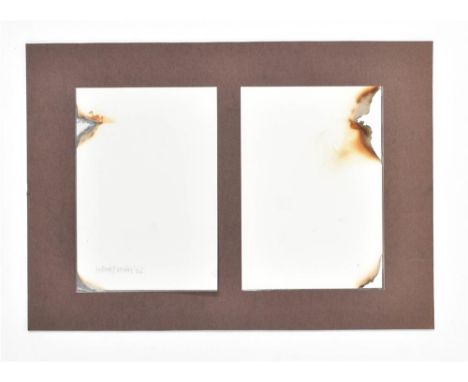 Includes: (1) Two small pyrographies, one signed Henk Peeters '86. Paper sheets with burned parts, each 15 x 10.5 cm, plastic