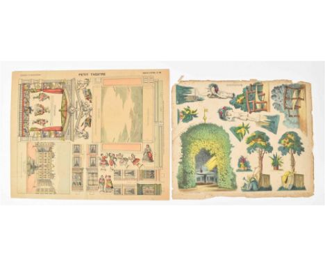 19 sheets w. col. backgrounds and/ or dec. for Kindertheaters, late 19th cent. Incl. backgrounds of a.o. an Indian temple, a 