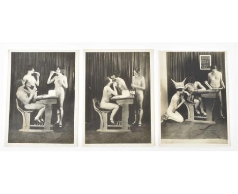 mostly featuring 2 nude women in staged tantalizing scenes such as the classroom. All silver gelatine prints, either 18 x 13 