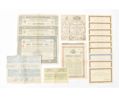 Late 19th to early 20th cent. Most in Cyrillic, both used and unused, some w. coupons, many for railway companies, incl. a fe