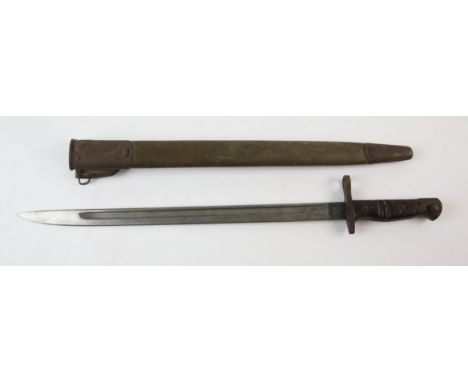 American 1917 pattern bayonet with, stamped US 1918 Remington to ricasso, with leather scabbard