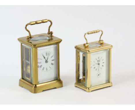 Dent of London, a  brass carriage clock with alarm, 8.5cm high, together with another French brass carriage clock, stamped to